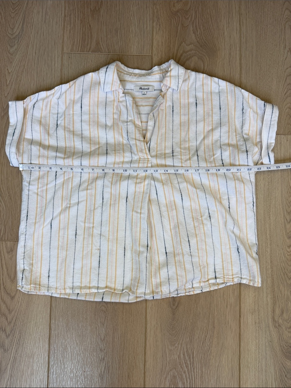 Madewell Park Popover Shirt in Textured Stripe Cotton Short Sleeve Split Neck S - Picture 11 of 13